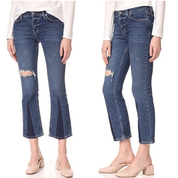 Free People Denim - Free People Colorblock Crop Flare Jeans 30